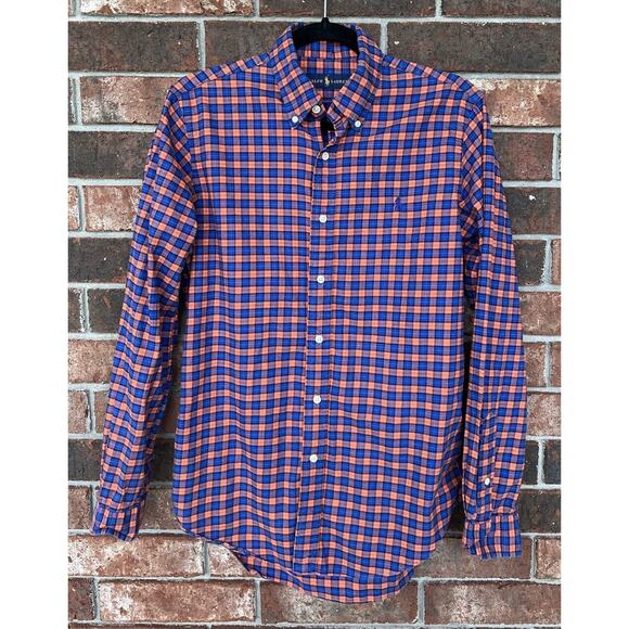 Ralph Lauren Button Down Shirt Blue & Orange Plaid Mens S Classic Fit All Cotton - Picture 2 of 5